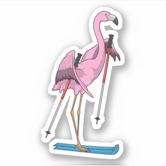 Flamingo Skier Ski Sticker (Voorkant)