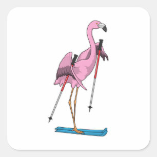 Flamingo Skier Ski Vierkante Sticker