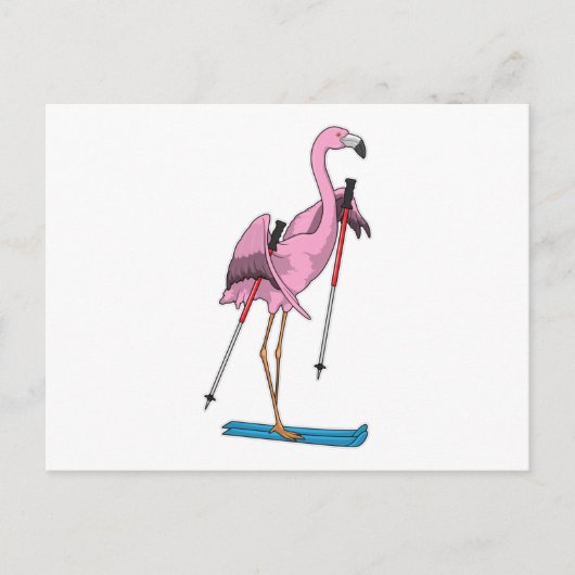 Flamingo Skisporter Ski Briefkaart (Voorkant)