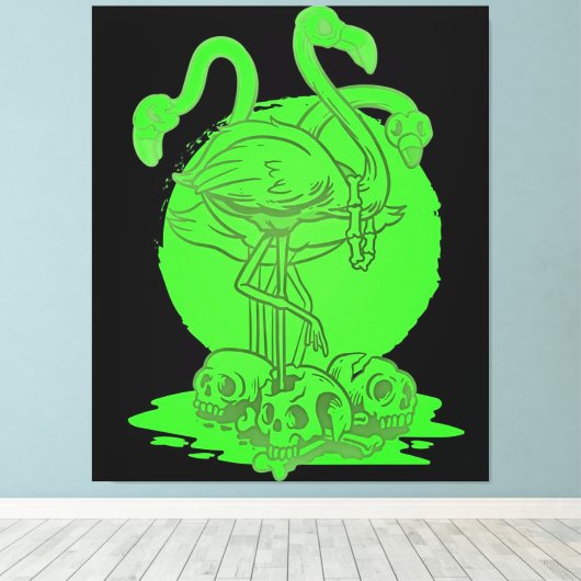 Flamingo Skull Halloween | Gift for Flamingo Lover Canvas Afdruk (Insitu (Houten vloer))