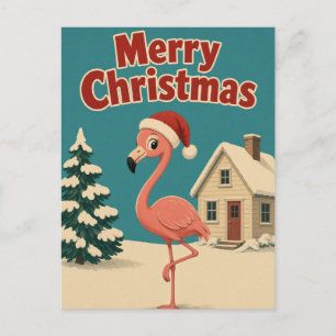 Flamingo Sneeuw Cottage Dier Kerstmis Briefkaart