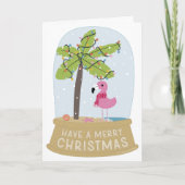 Flamingo Snow Wereldbol Beach Vrolijk Kerstfeest Kaart (Voorkant)