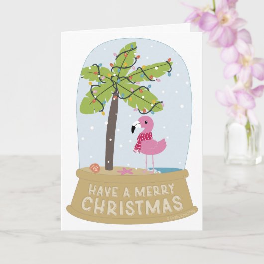 Flamingo Snow Wereldbol Beach Vrolijk Kerstfeest Kaart (Orchidee)