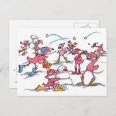 Flamingo Snowball Fight Briefkaart (Voorkant / Achterkant)