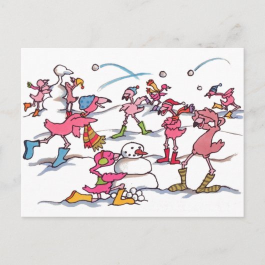Flamingo Snowball Fight Briefkaart (Voorkant)