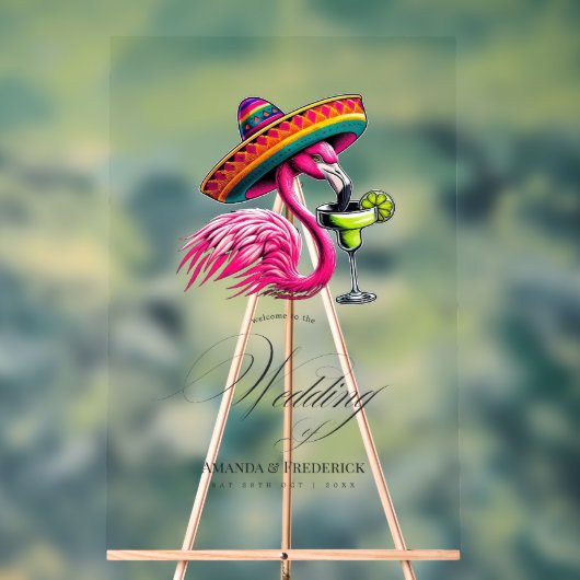 Flamingo Sombrero en Margarita Fiesta Welkom Acryl Bord (Neutraal)