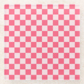 Flamingo sorbet checkerboard pattern glazen onderzetter (Voorkant)
