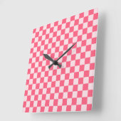 Flamingo sorbet checkerboard pattern vierkante klok (Hoek)