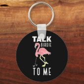 Flamingo speelt Golf Talk Birdie voor mij Golfende Sleutelhanger (Voorkant)