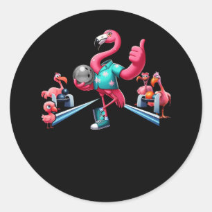 Flamingo Spelen Bowling Grafische Kunst Bowler Bow Ronde Sticker