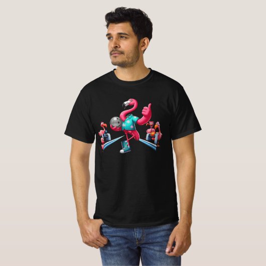 Flamingo Spelen Bowling Grafische Kunst Bowler Bow T-shirt (Voorkant volledig)