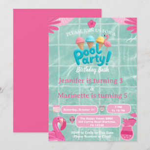 Flamingo Splash gezamenlijk zwembadfeest verjaarda Kaart