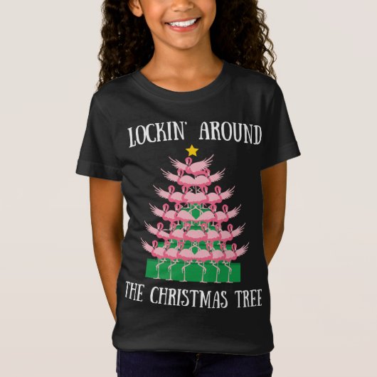 Flamingo springt rond de kerstboomverlichting t-shirt (Voorkant)