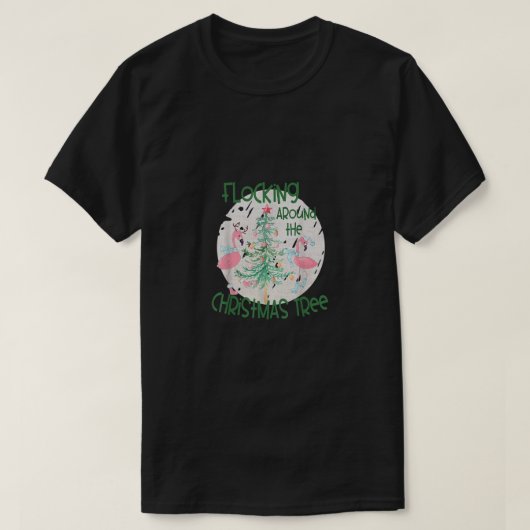 Flamingo springt rond de kerstboomverlichting t-shirt (Design voorkant)