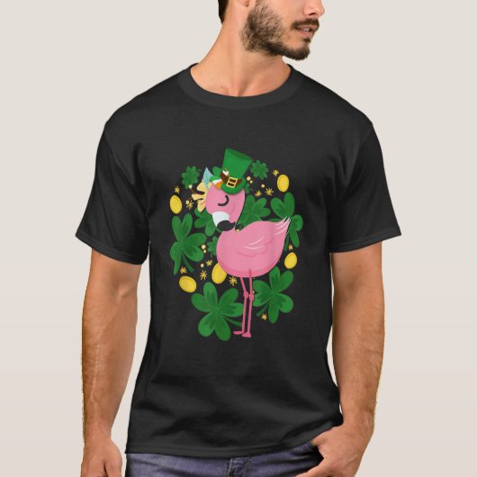 Flamingo St Patrick Day T Shirt Funny Pink Bird Lo (Voorkant)