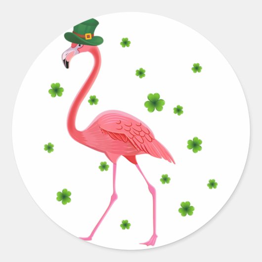 Flamingo St Patricks Day Flamingo Lover Shamrock Ronde Sticker (Voorkant)