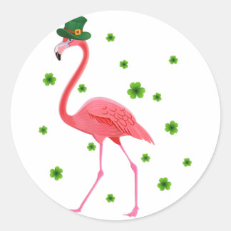 Flamingo St Patricks Day Flamingo Lover Shamrock Ronde Sticker