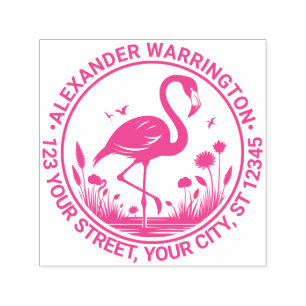 Flamingo Staand, Bloemen Naam Retouradres  Zelfinktende Stempel