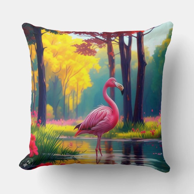 Flamingo Staand in Het Meer-36547 Kussen (Voorkant)