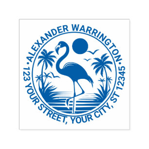 Flamingo Staand, Palmboom Naam Retouradres Zelfinktende Stempel