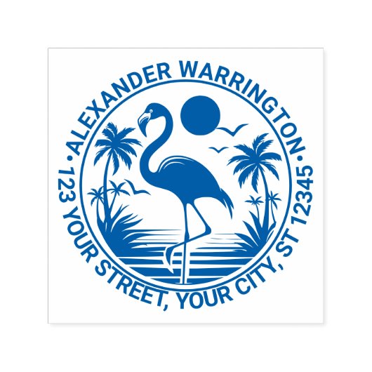 Flamingo Staand, Palmboom Naam Retouradres Zelfinktende Stempel (Design)