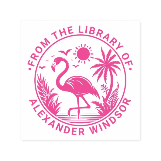 Flamingo Staat Palmbomen Zon Bibliotheek Boeknaam Zelfinktende Stempel (Design)