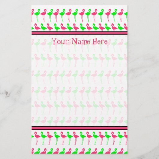 Flamingo Stationery - Roze en Groen Patroon Briefpapier (Voorkant)