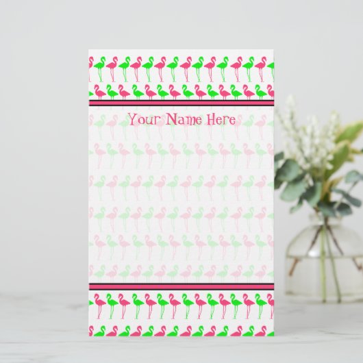 Flamingo Stationery - Roze en Groen Patroon Briefpapier (Staand voorkant)