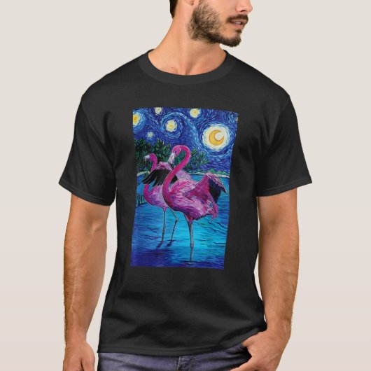 Flamingo Sterrennacht Flamingo Kunst Van Gogh Flam T-shirt (Voorkant)