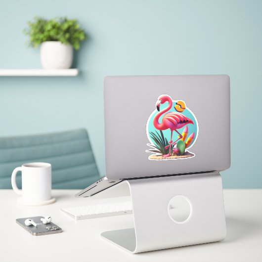 Flamingo Stickers om uw dag op te fleuren (Laptop op bureau)