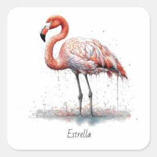 Flamingo Straling: Aquarel Kunst, op maat Vierkante Sticker