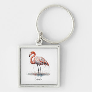 Flamingo Straling: Watercolor Flamingo, op maat Sleutelhanger