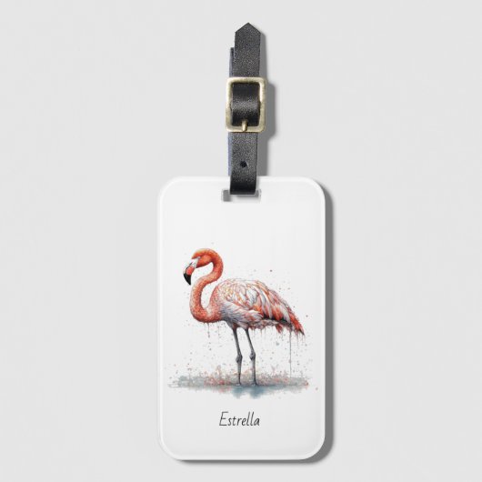 Flamingo Straling: Watercolor Kunst, op maat Bagagelabel (Voorkant (verticaal))