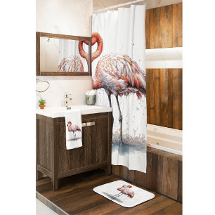 Flamingo Straling: Watercolor Kunst op maat Douchegordijn