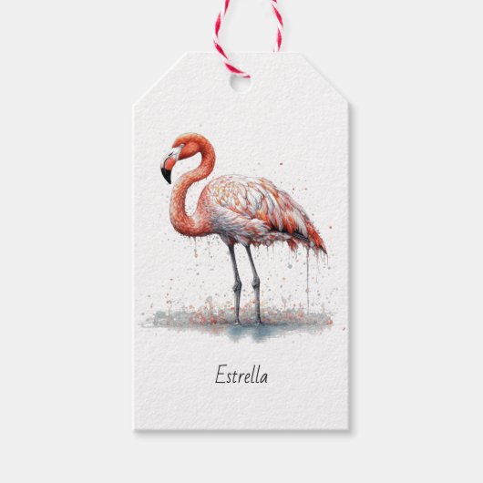 Flamingo Straling: Waterverf Flamingo, op maat Cadeaulabel (Voorkant)