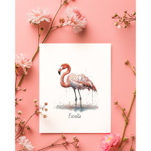 Flamingo Straling: Waterverf Flamingo, op maat gem Kaart