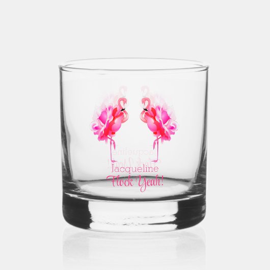 Flamingo Strand Bruiloft Bruidsmeisje Flock Ja Whisky Glas (Voorkant)