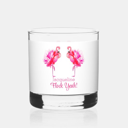 Flamingo Strand Bruiloft Bruidsmeisje Flock Ja Whisky Glas (Achterkant)
