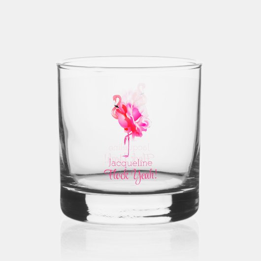 Flamingo Strand Bruiloft Bruidsmeisje Koppel Yeah Whisky Glas (Voorkant)