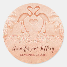flamingo strand bruiloft ronde sticker