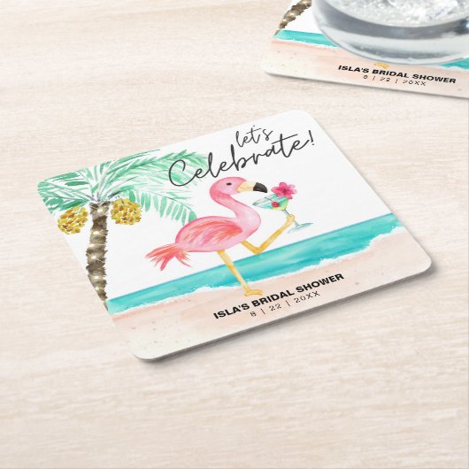 Flamingo Strand Cocktail Tropische Bruiloft Feest Kartonnen Onderzetters (Schuin)