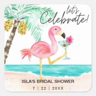 Flamingo Strand Cocktail Tropische Bruiloftsborrel Vierkante Sticker