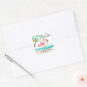 Flamingo Strand Cocktail Tropische Bruiloftsborrel Vierkante Sticker (Envelop)