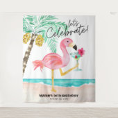 Flamingo Strand Cocktail Tropische VerjaardagsTapi Wandkleed (Voorkant)