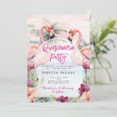 Flamingo strand Quinceanera feestuitnodiging Kaart (Staand voorkant)