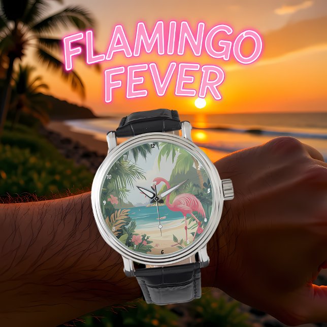 Flamingo Strand Tropisch  Horloge (Creator heeft geüpload)