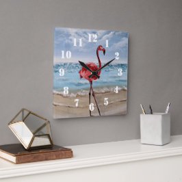 Flamingo Strand Vierkante Klok