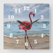 Flamingo Strand Vierkante Klok (Voorkant)
