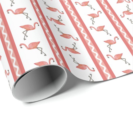 Flamingo Streep Cadeaupapier (Rol Hoek)