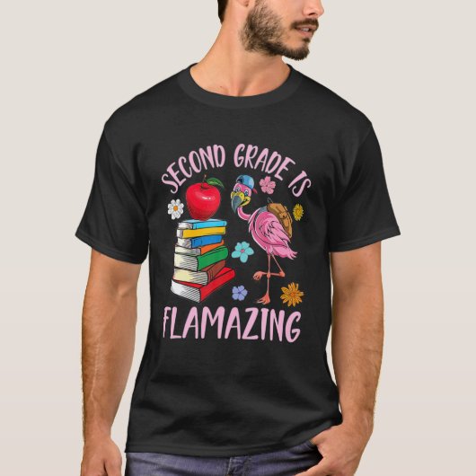 Flamingo Student Happy Back School Second Grage is T-shirt (Voorkant)